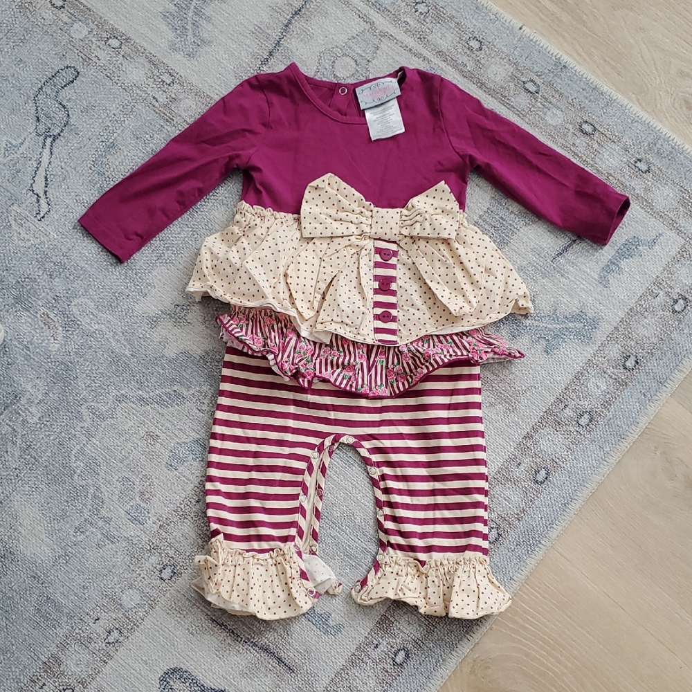 Serendipity Baby Girls Ruffles Bow One Piece Outfit Sz24m